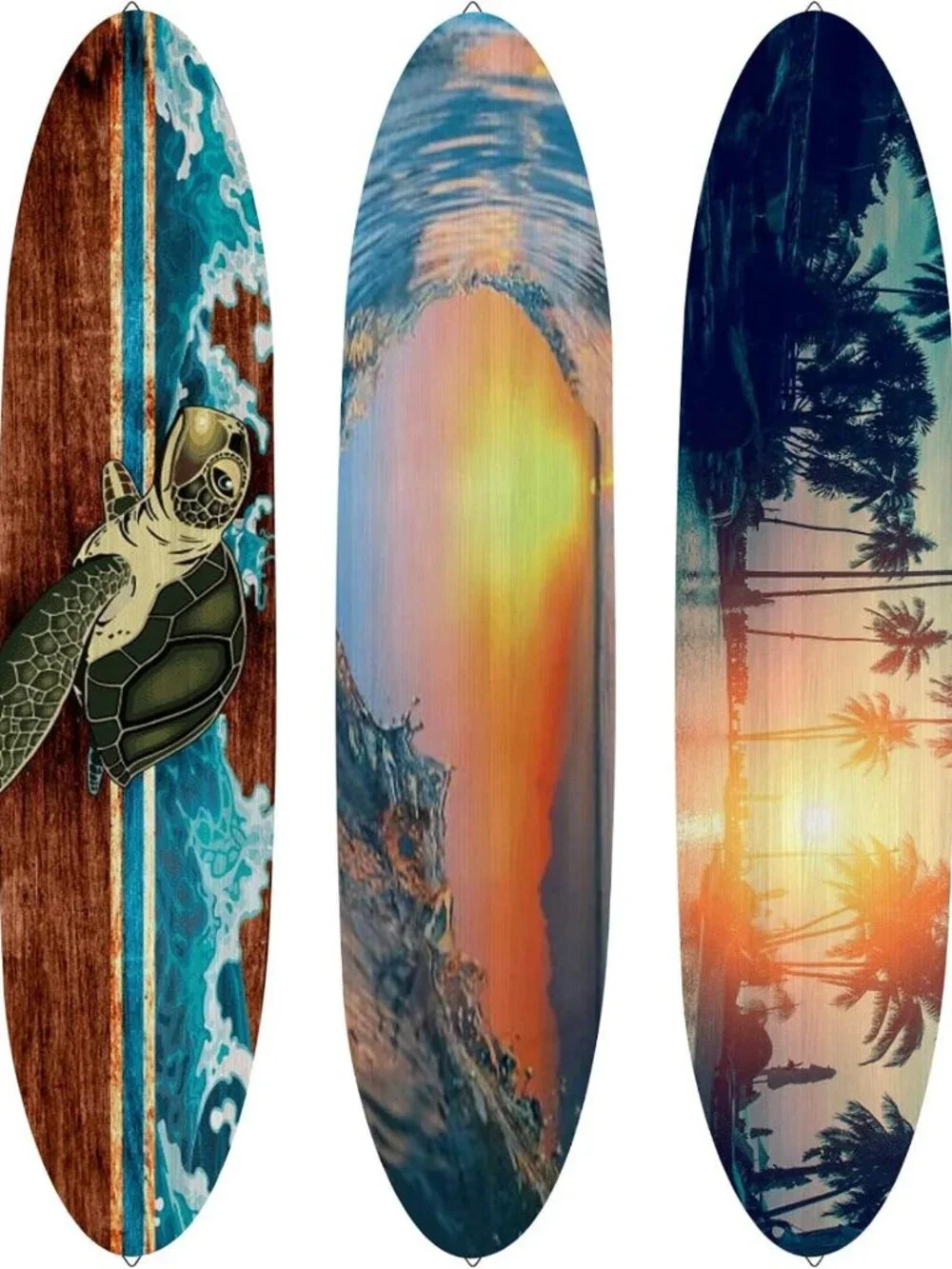 3 Pcs Surfboard Wall Decor - Large Wooden Beach Art for Summer Vibes, Tropical